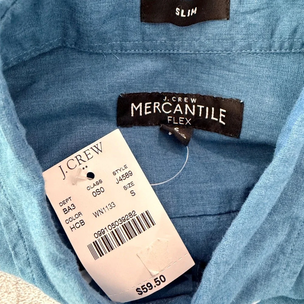 J.Crew Mercantile Flex Slim Mens Small Blue Button Down Shirt J4589 NWT